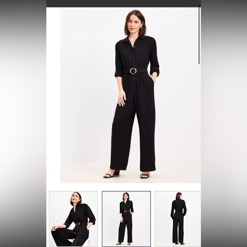 Loft 18 Black Wide-Leg Belted Jumpsuit